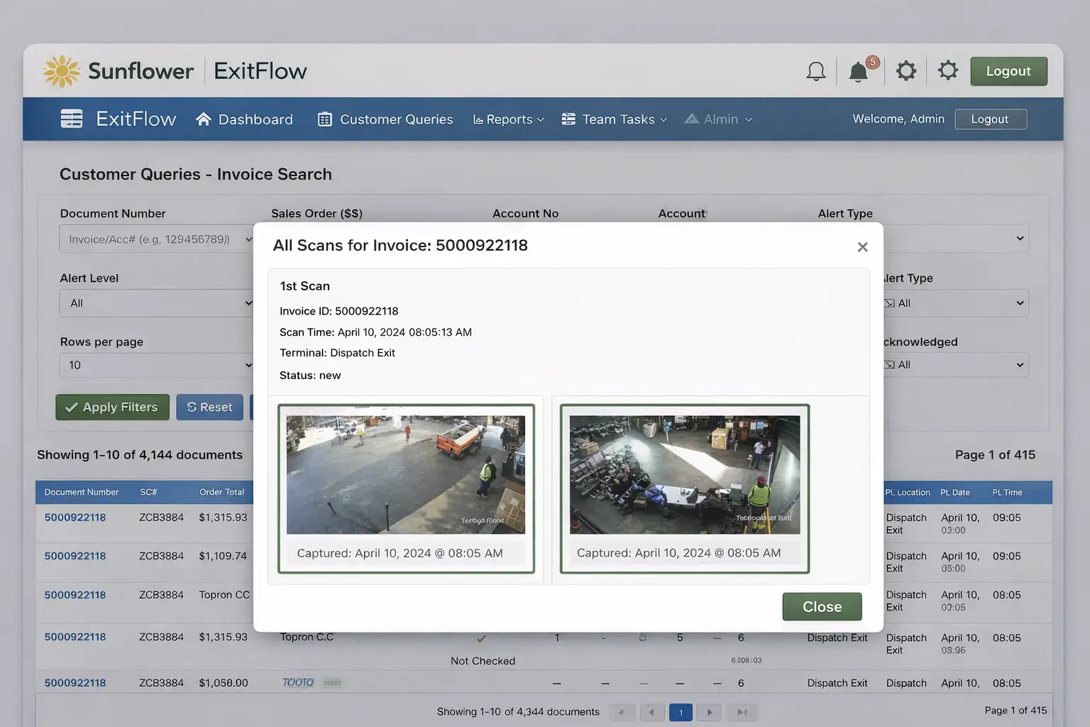 ExitFlow search and investigation interface